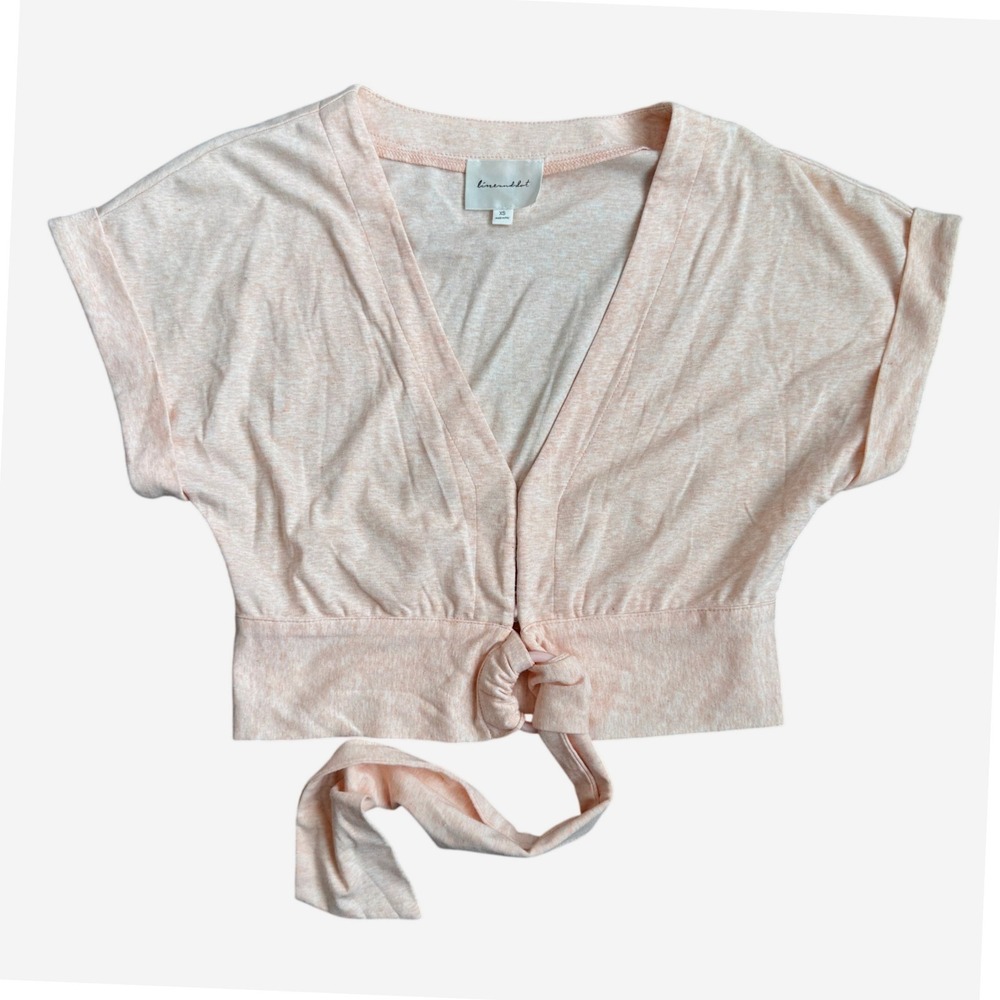 Line & Dot Peach‎ Heathered Knit Tie Front Crop Top XS Hook and Eye Closure